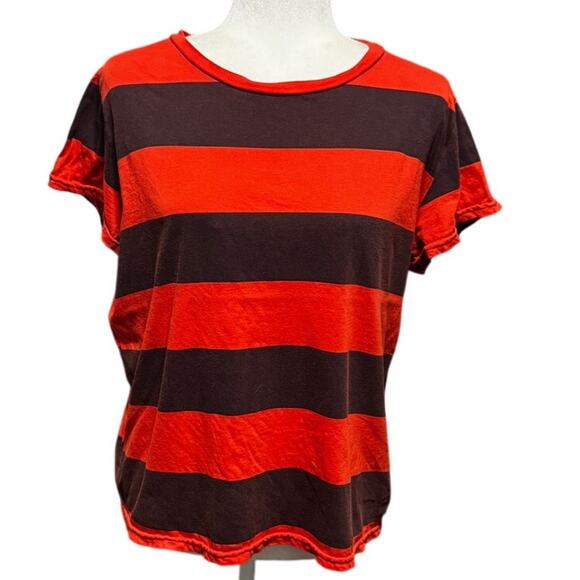 Clare V. Rugby Stripe Petite Tee In Navy/Poppy Size M - Picture 2 of 8